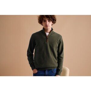 Bexley Sweater Medium Green Solid 1/4 Zip Lambswool
